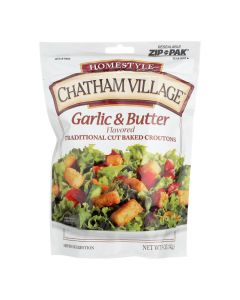 Chatham Village Traditional Cut Croutons - Garlic and Butter - Case of 12 - 5 oz.