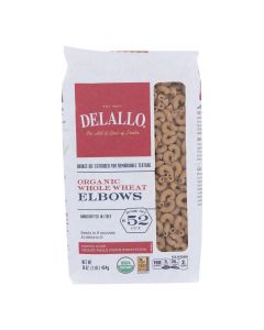 Delallo - 100% Organic Whole Wheat #52 Elbows - Case of 16 - 1 lb.