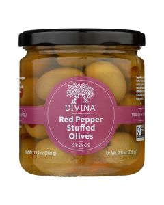 Divina - Olives Stuffed with Sweet Peppers - Case of 6 - 7.8 oz.