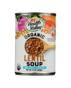 Health Valley Organic Soup - Lentil No Salt Added - Case of 12 - 15 oz.