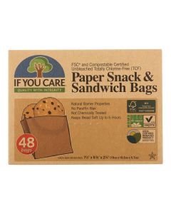 If You Care Bags - Snack and Sandwich - Paper - Unbleached - 48 Count - Case of 12