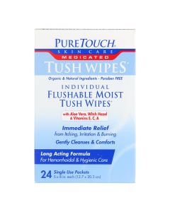 Puretouch Individual Flushable Moist Tush Wipes - 24 Packets