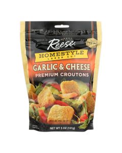 Reese Whole Grain Croutons - Garlic and Cheese - Case of 12 - 5 oz.