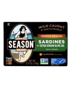 Season Brand Brisling Sardines in Olive Oil  - Salt Added - Case of 12 - 3.75 oz.
