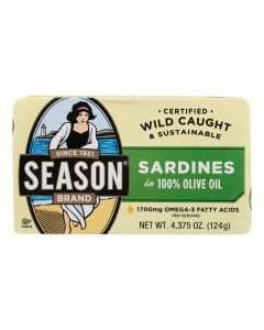 Season Brand Sardines in Pure Olive Oil - Salt Added - Case of 12 - 4.375 oz.