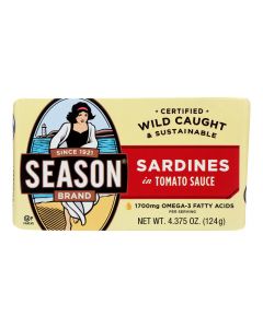 Season Brand Sardines in Tomato Sauce  - Salt Added - Case of 12 - 4.375 oz.