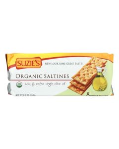 Suzie's Organic Saltines - Salt and Extra Virgin Olive Oil - Case of 12 - 8.8 oz.