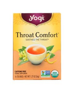 Yogi Organic Throat Comfort Herbal Tea Caffeine Free - 16 Tea Bags - Case of 6